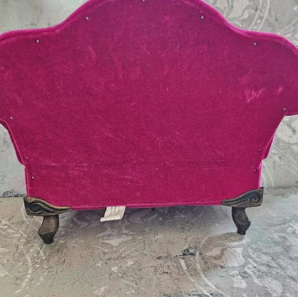 Vintage Fuchsia Hot Pink Velvet Sofa Settee Jewelry Box Storage - Picture 4 of 14